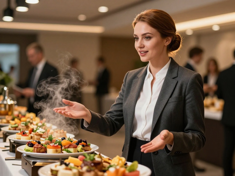 Кейтеринг менеджер Carrot Catering Красноярск на корпоративном мероприятии с премиальной подачей блюд